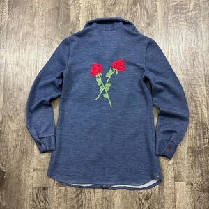 Vintage 70s Sears Fashions Roses Patch Button Top Shirt Floral Polyester